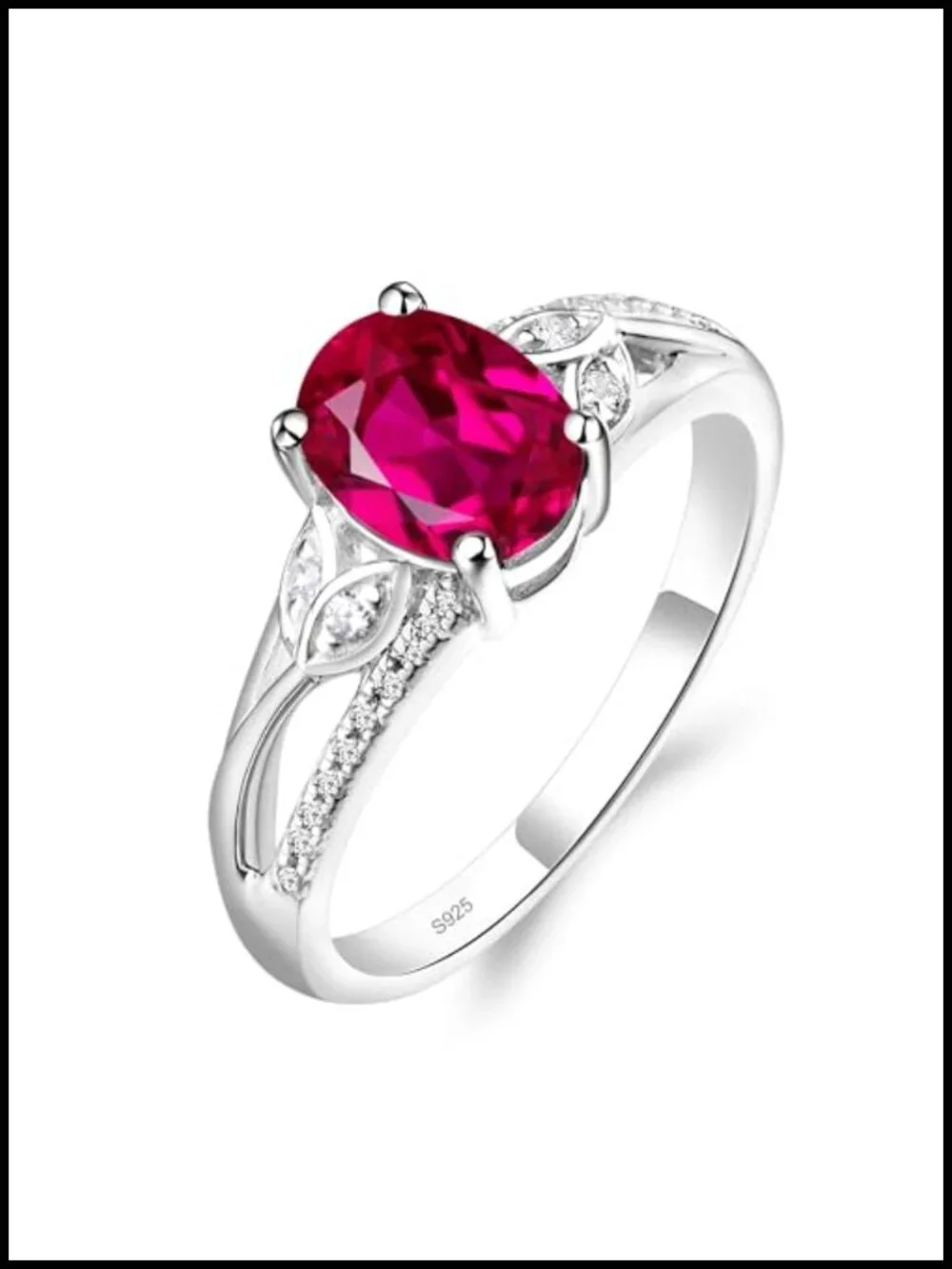 1.75ct Created Ruby Sterling Silver Ring Oval 8x6mm Leaf Engagement Ring